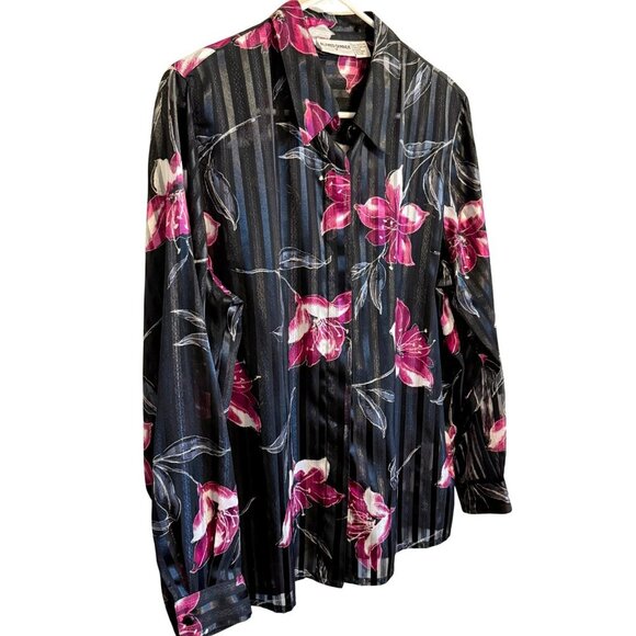 Vintage Womens Top Black Floral Sheer by Alfred Dunner - Size 14 - Picture 2 of 8